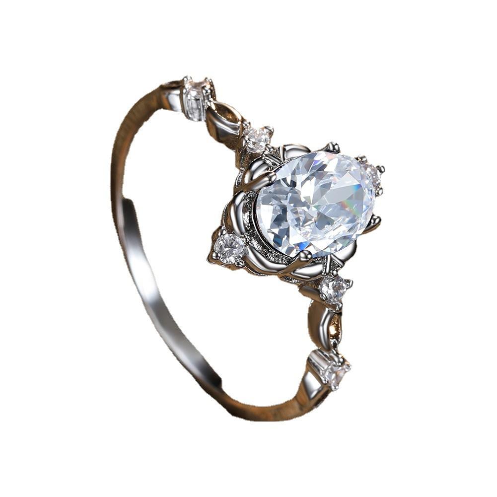 European and American Style Personalized Round White Micro Inlaid Zircon Ring Retro New Ring Versatile