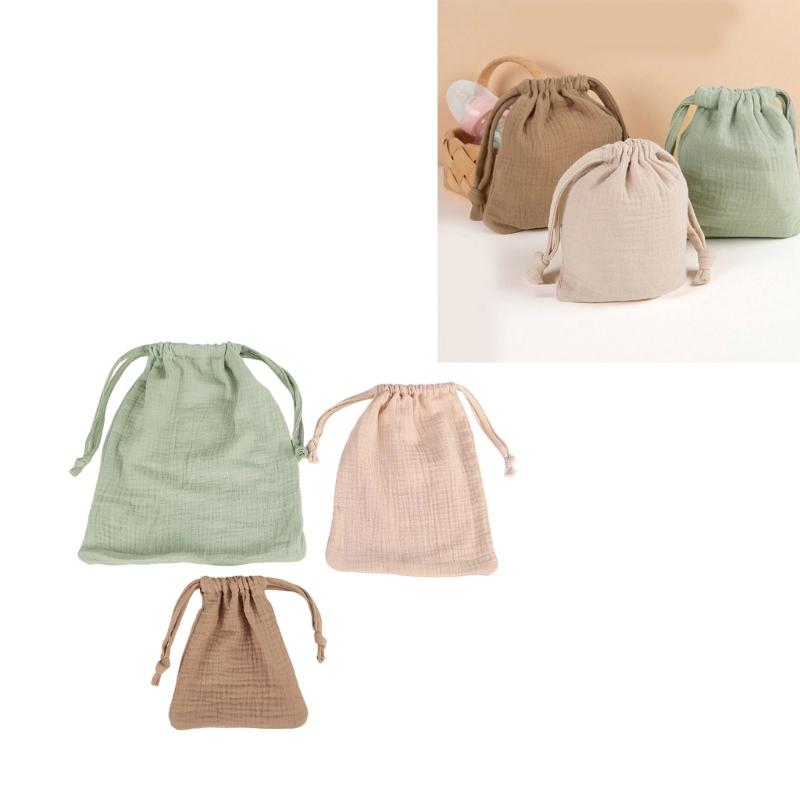 3 Piece Reusable Baby Cloth Storage Bags with Convenient Drawstring Closure Breathable for Toys Clothes & Accessories
