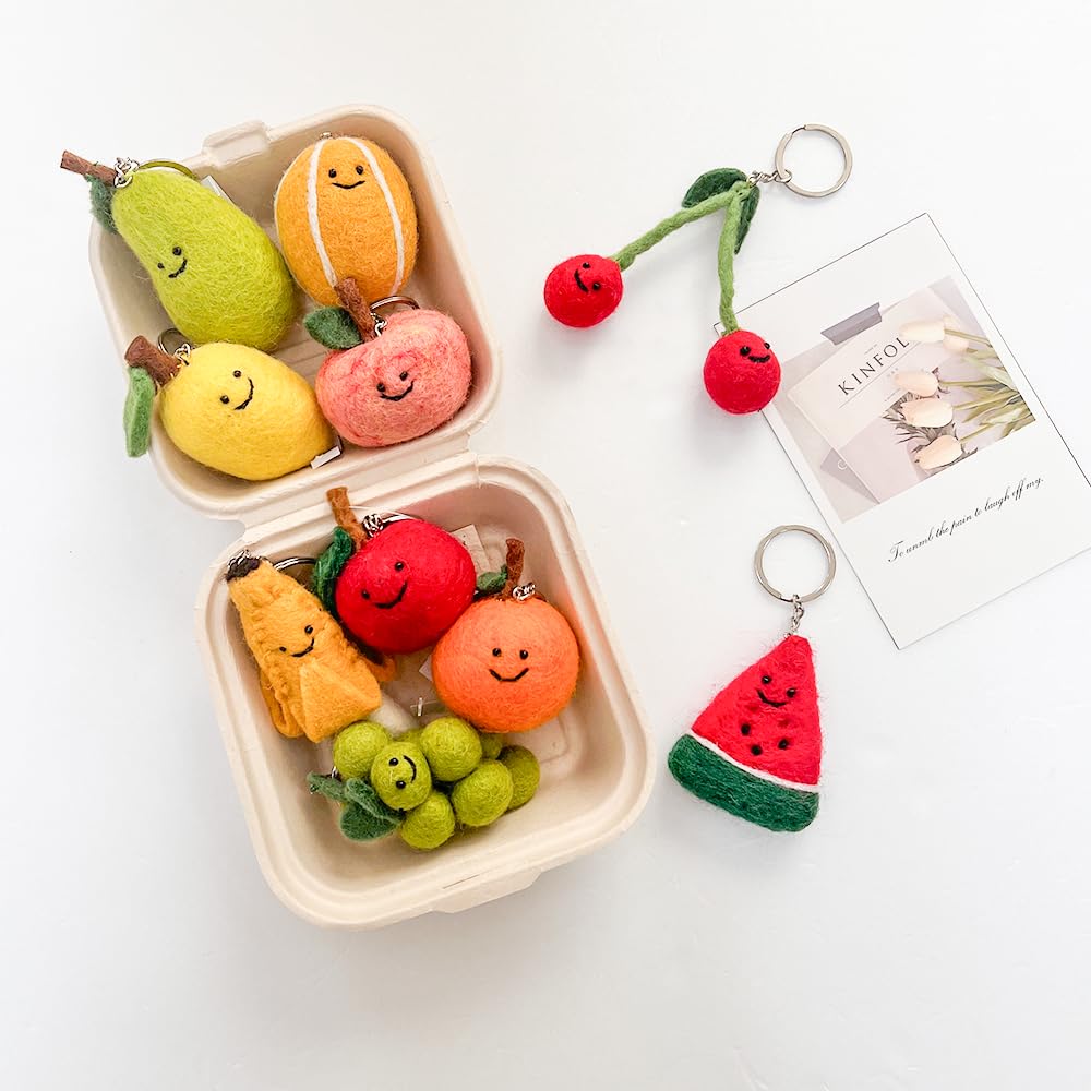 Cute Handmade Wool Felt Fruit & Vegetable Charms with Miniature Foodie Accessories for Bags, Backpacks, and Keys Fun and Unique Accessories for