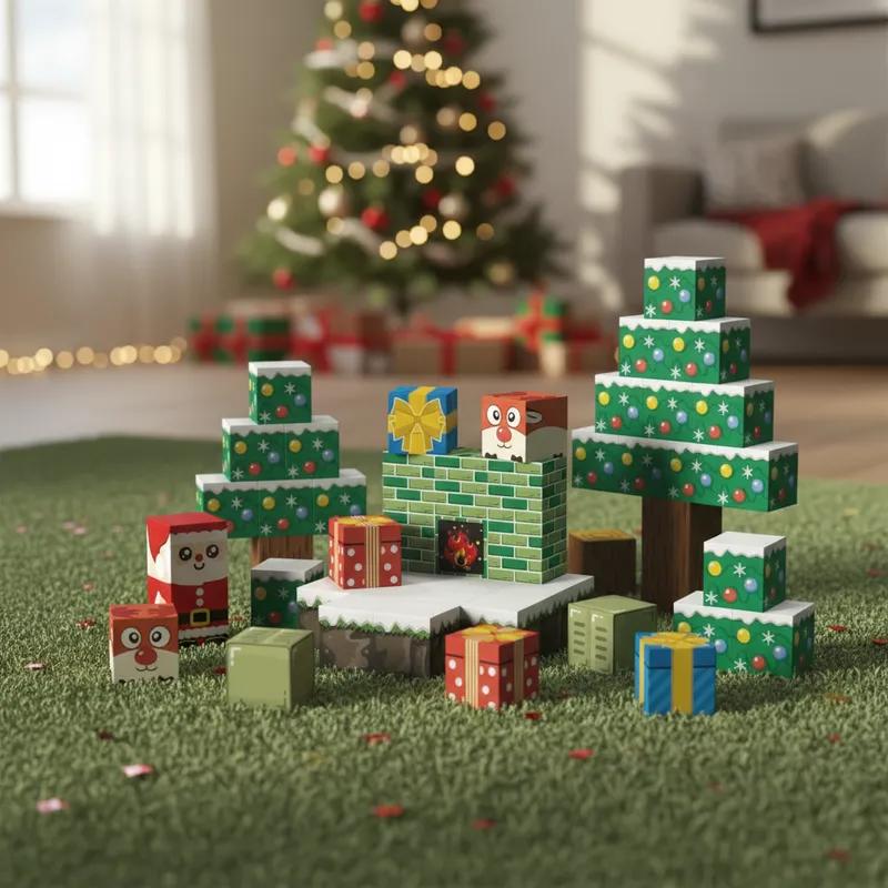 Non-Toxic Christmas Gift Magnetic Blocks Set 54Pcs 3D Diy Santa Claus Building Toys Stem Creative Decor Holiday Present