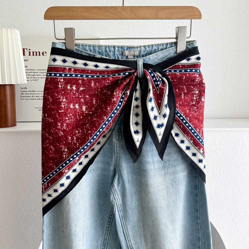 Satinseide Schal Ethnischer Stil Literarischer Stil Dreieckiger Taillenschal Gürtel Vielseitiges Accessoire Jeans Taillenaccessoire Taillenaccessoire