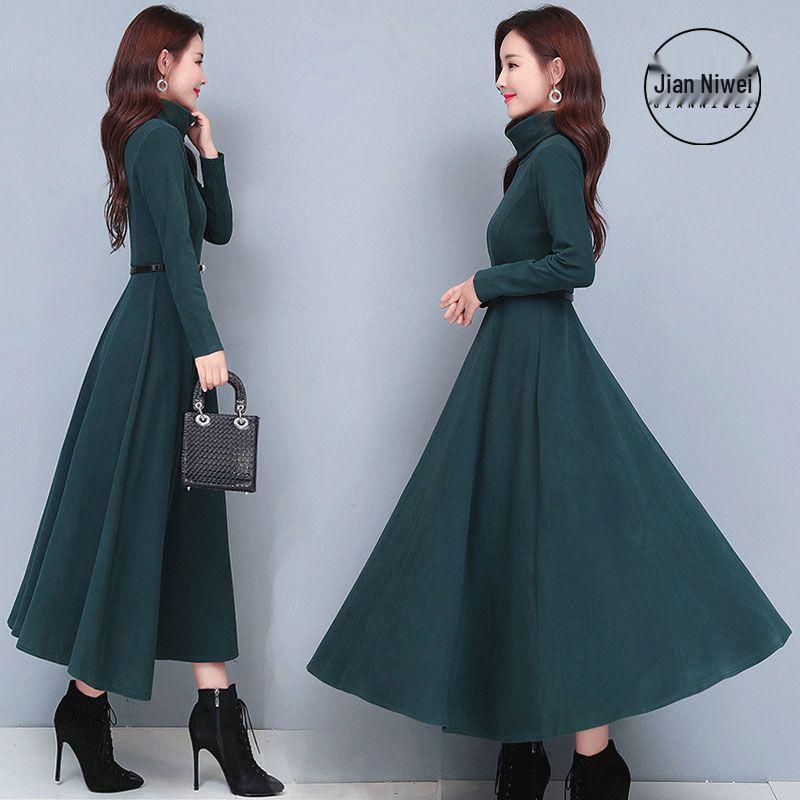 

Женское платье-миди с высоким воротником, широкими штанинами и плюшем - Осень/Зима 2020 M for 45-50 kg