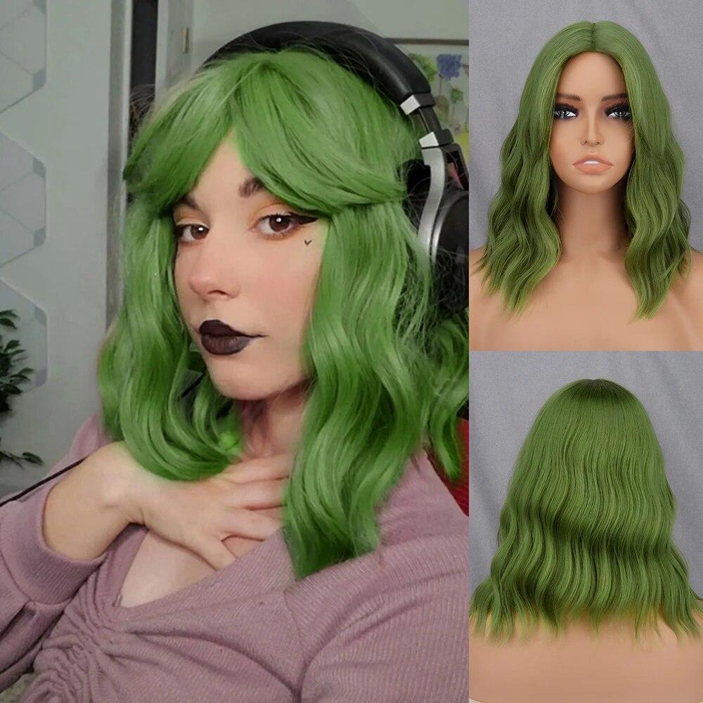 XINRAN Peruca curta bob marrom azul escuro sintética feminina franja azul escuro rosa preto peruca lolita festa cosplay uso diário cabelo natural