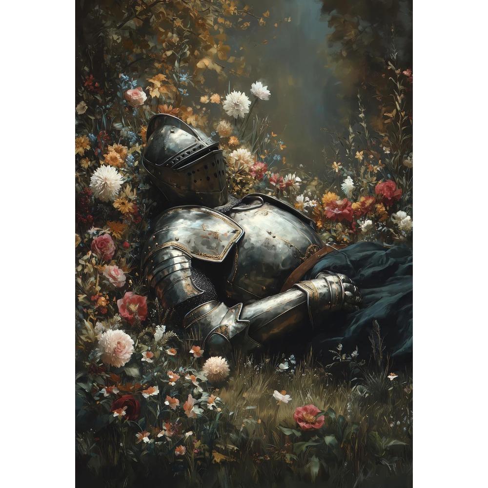 

Romantic Fantasy Knight in Rose Field Poster Princess Dark Gothic Modern Prints Canvas Wall Art Picture Home Living Room Decor 21X30CMNo Framed