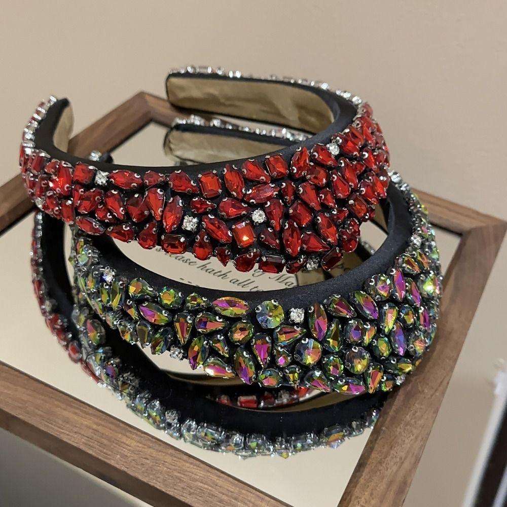 Black Color Crystal Gem Headband Rhinestone Padded Diamante Headband  for Washing Face