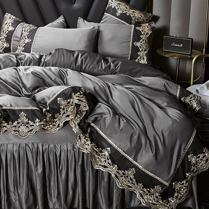 Summer European Ice Rayon Bed Skirt Bedding Set Skin-Friendly Silky Quilt Kit for Sleepers Ice Silk Cozy Cooling Bedspread Sets
