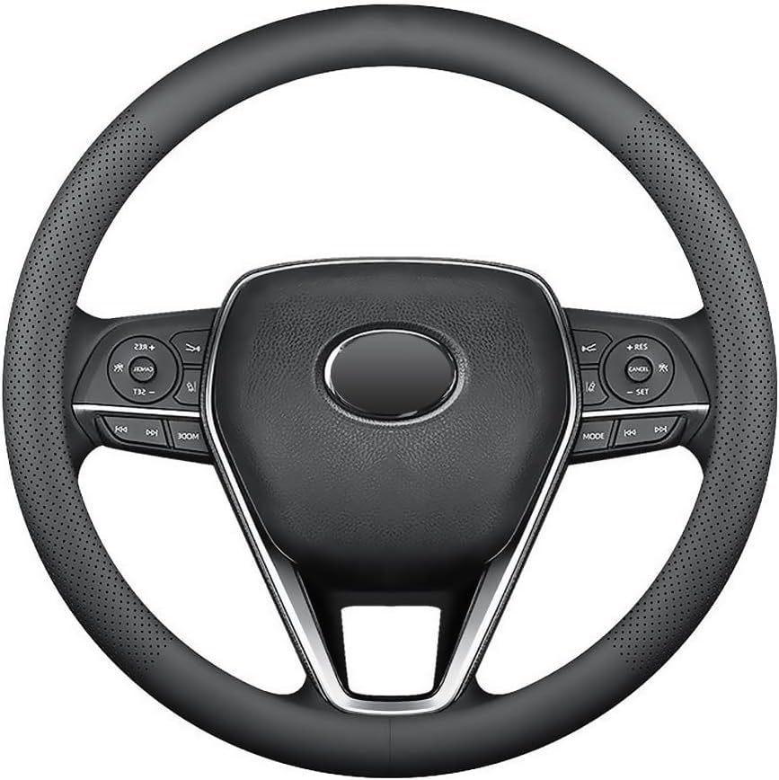 For Cadillac Napa All-season Genuine Leather Car Steering Wheel Cover 15 Inches 38 Cm Non-slip Breathable Black Handle Cover