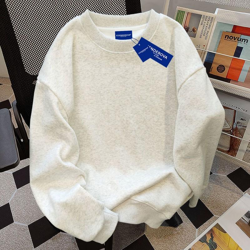 Sweatshirt à col rond surdimensionné couleur unie pour femme Coupe ample Hiver Décontracté Haut Mélange de coton