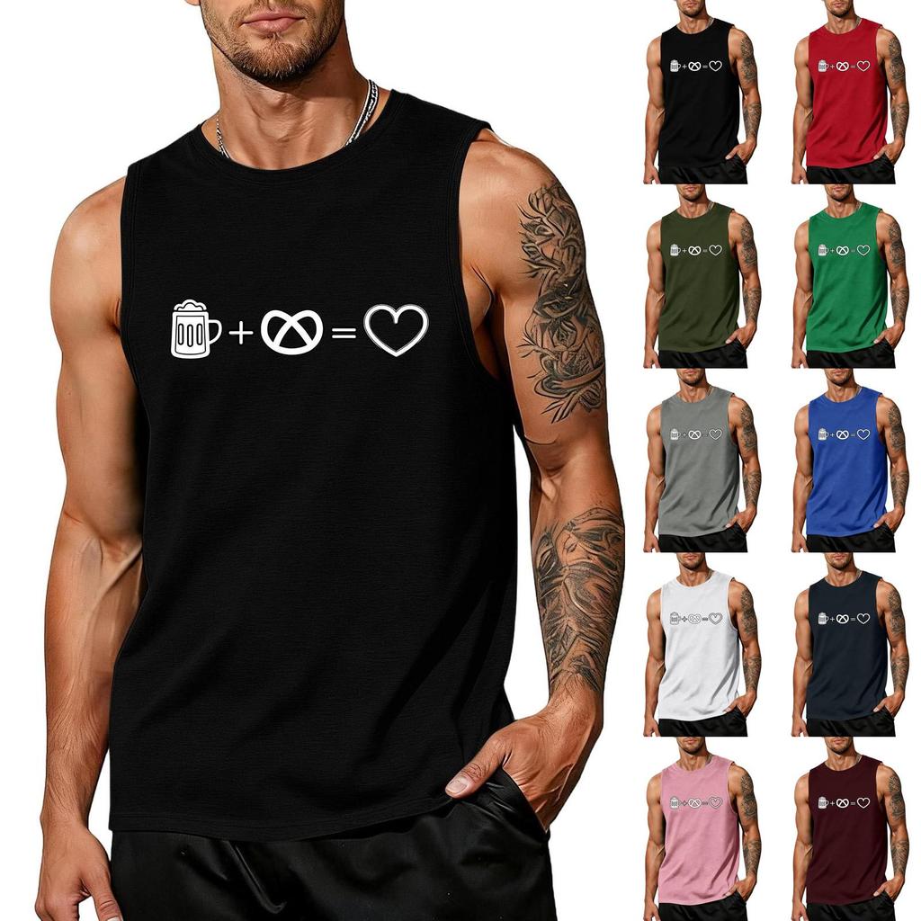 Men's Oktoberfest Printed Sleeveless Tank Top - Loose Fit Casual Summer Shirt for Beach and Daily Wear - Comfortable Relaxed , Perfect for Parties