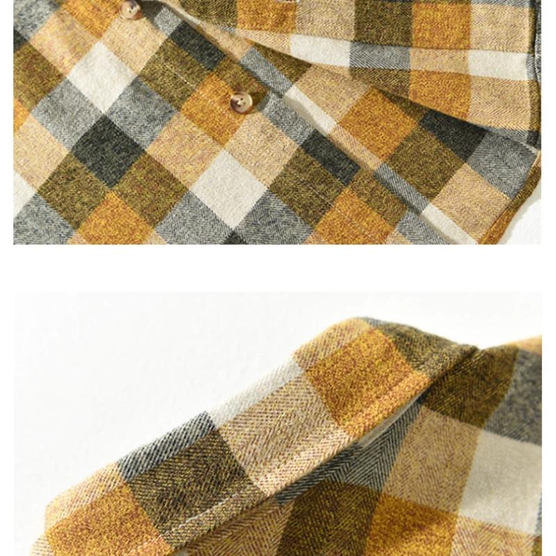 Autumn and Winter Shirts for Men American Retro Dropped Shoulder Plaid Shirt Men Long Sleeve Pure Cotton Casual Tops