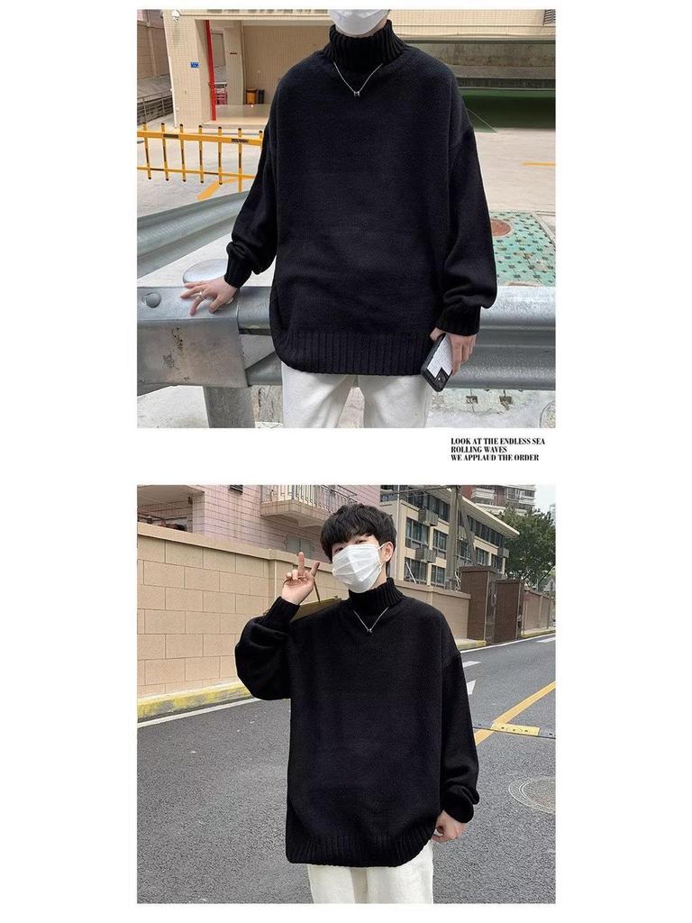 Korean Style Men's High Neck Woolen Cardigan - Retro Loose Knitwear for Autumn/Winter 2025