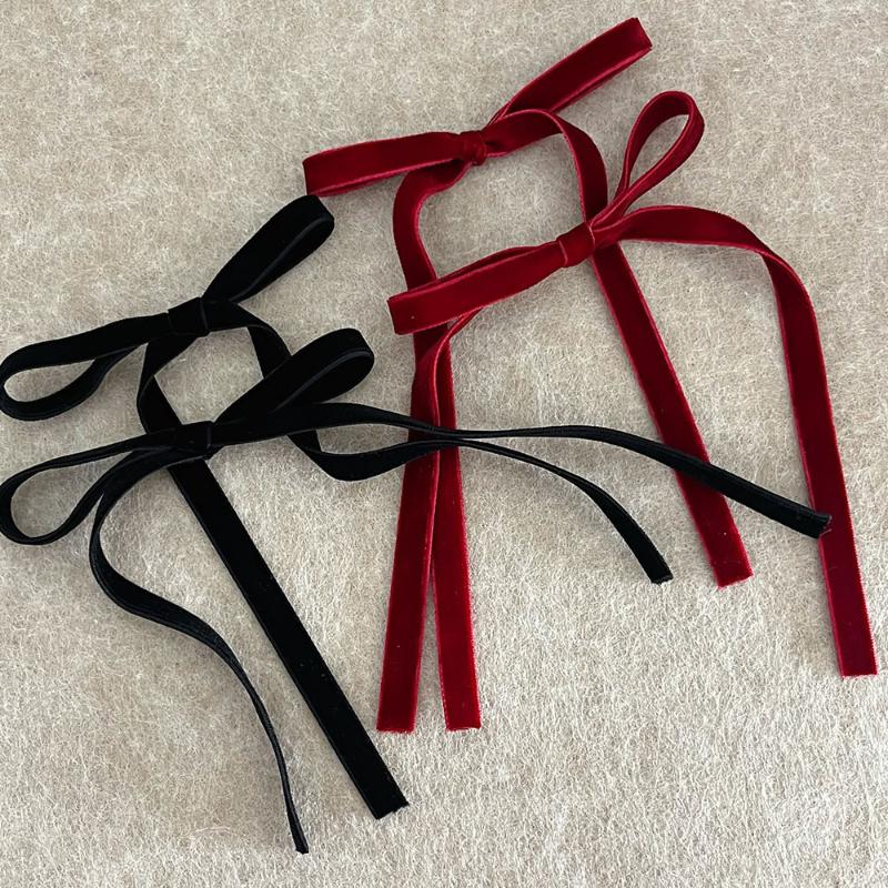 2Pcs Fashion Red Black Velvet Bow Hair Ties Hairpin For Women Girl New Year Hair Accessories Bow Rubber Bands Hair Clips