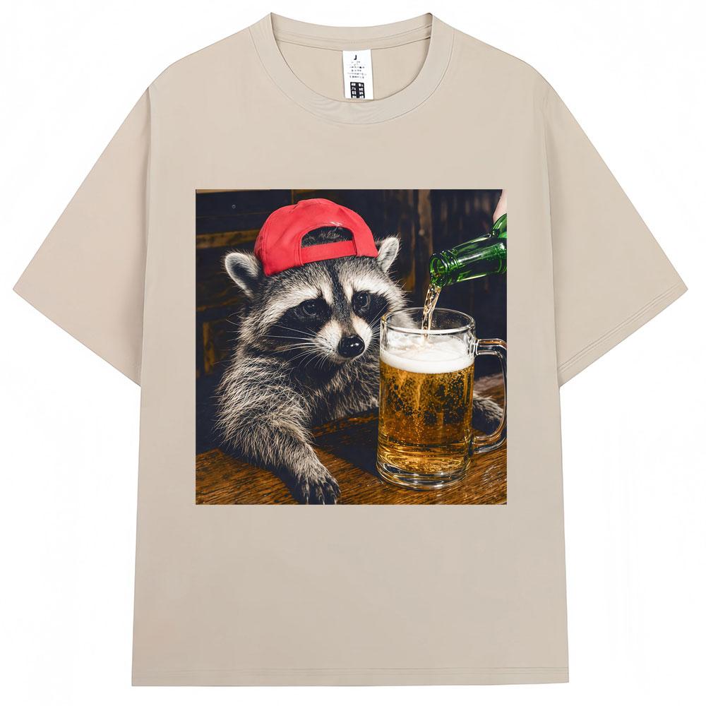Funny Raccoon Beer Graphic T Shirts Unisex Vintage Fashion Short Sleeve Oversi Casual Summer Tshirts Streetwear