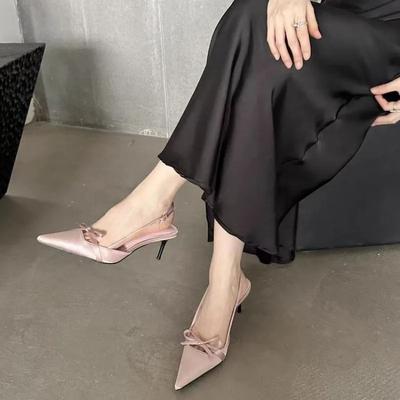 Chaussures pour Dames Slingbacks Talons Hauts pour Femmes Escarpins de Mode Robe pour Femmes Nœud Papillon Bout Pointu Sangle à Boucle Sandales à Talons Fins
