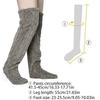 Women Furry Thigh High Slipper Socks Solid Color Cable Pattern Fleece Fuzzy Over Knee Stockings Winter Warm Leg Warmers