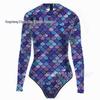 Mermaid Style 3D Fish Scale Women's Long Sleeve One-Piece Swimsuit