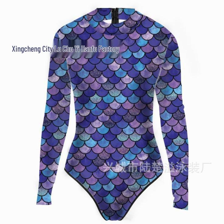 Mermaid Style 3D Fish Scale Women's Long Sleeve One-Piece Swimsuit