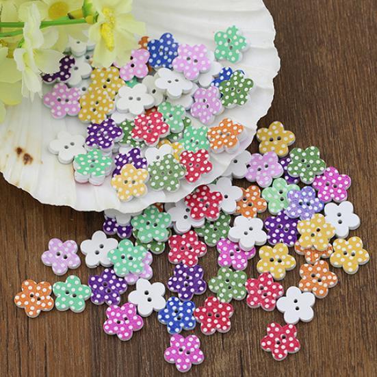 100 st Härliga Träknappar DIY Sömnad Scrapbooking Blomma Prickar Blandade 20 X 2mm