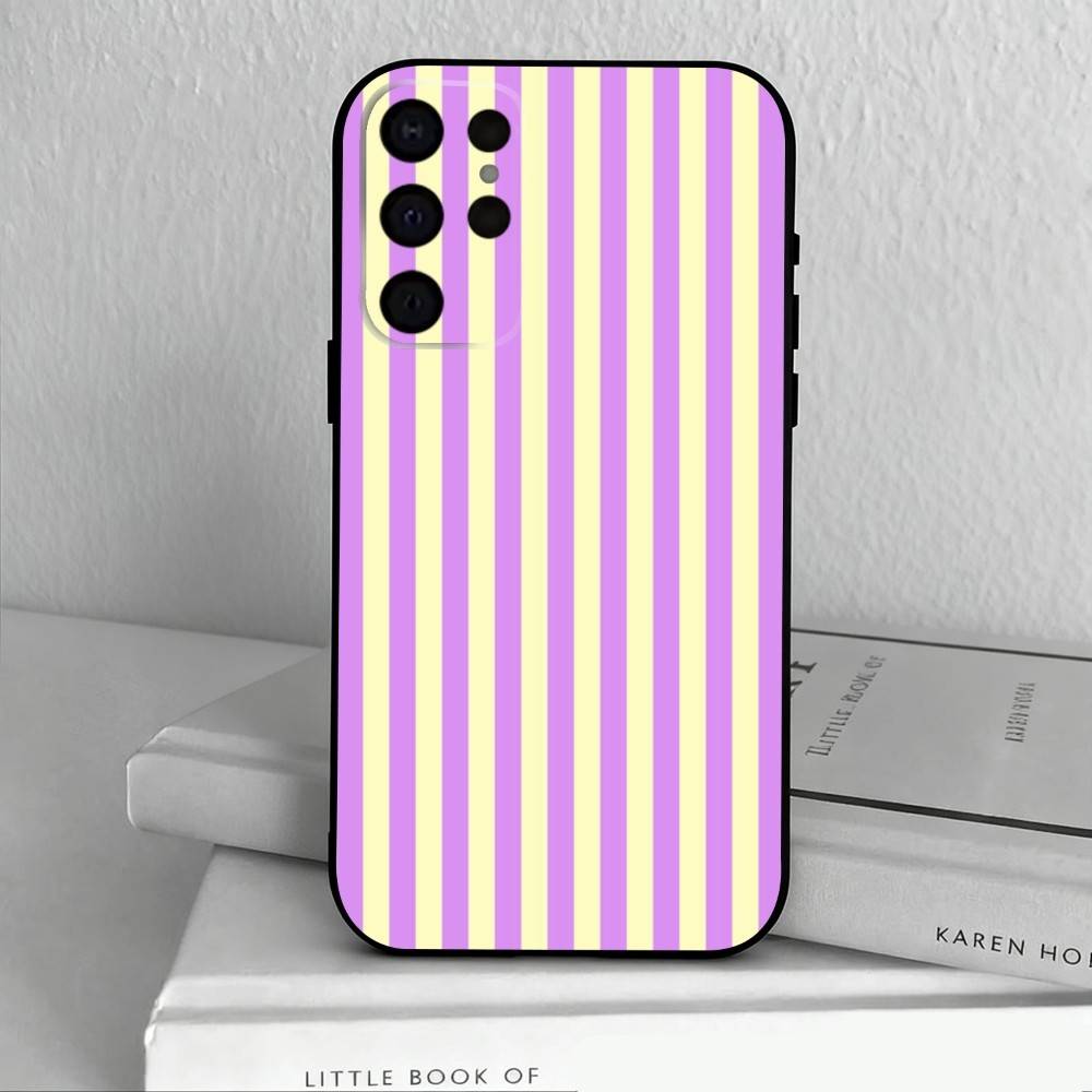 S-Striped Color-Blocking Art P-Pattern  Phone Case For Samsung S25,24,23,22,30,21,10,9,Ultra,Plus,Lite,FE,4,5 G Soft Black Case