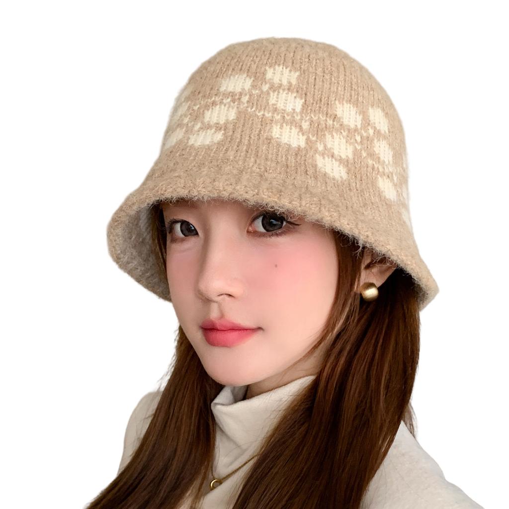 Vintage Jacquard Knitted Hat Autumn Winter Bucket Hat, Women's Hat Warm Ear Protection Beanie Wholesale