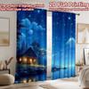 2D flat printing 2pcs Party Curtains Cabin Lake Night Stars Digital Printed Polyester Drapes Seasonal Party & Holiday Decor Use