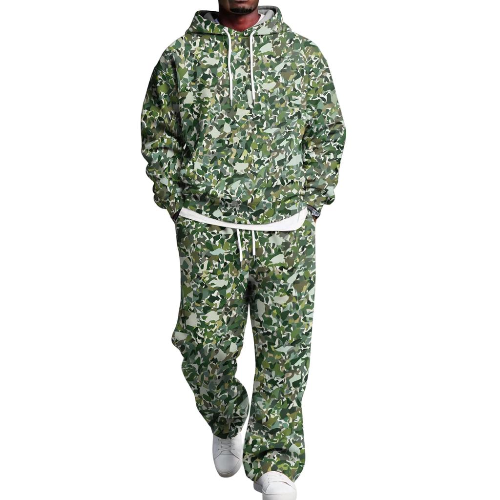 Pánská vrstvená mikina s kapucí a nákladové kalhoty Set s elastickým pasem Ležérní outfit