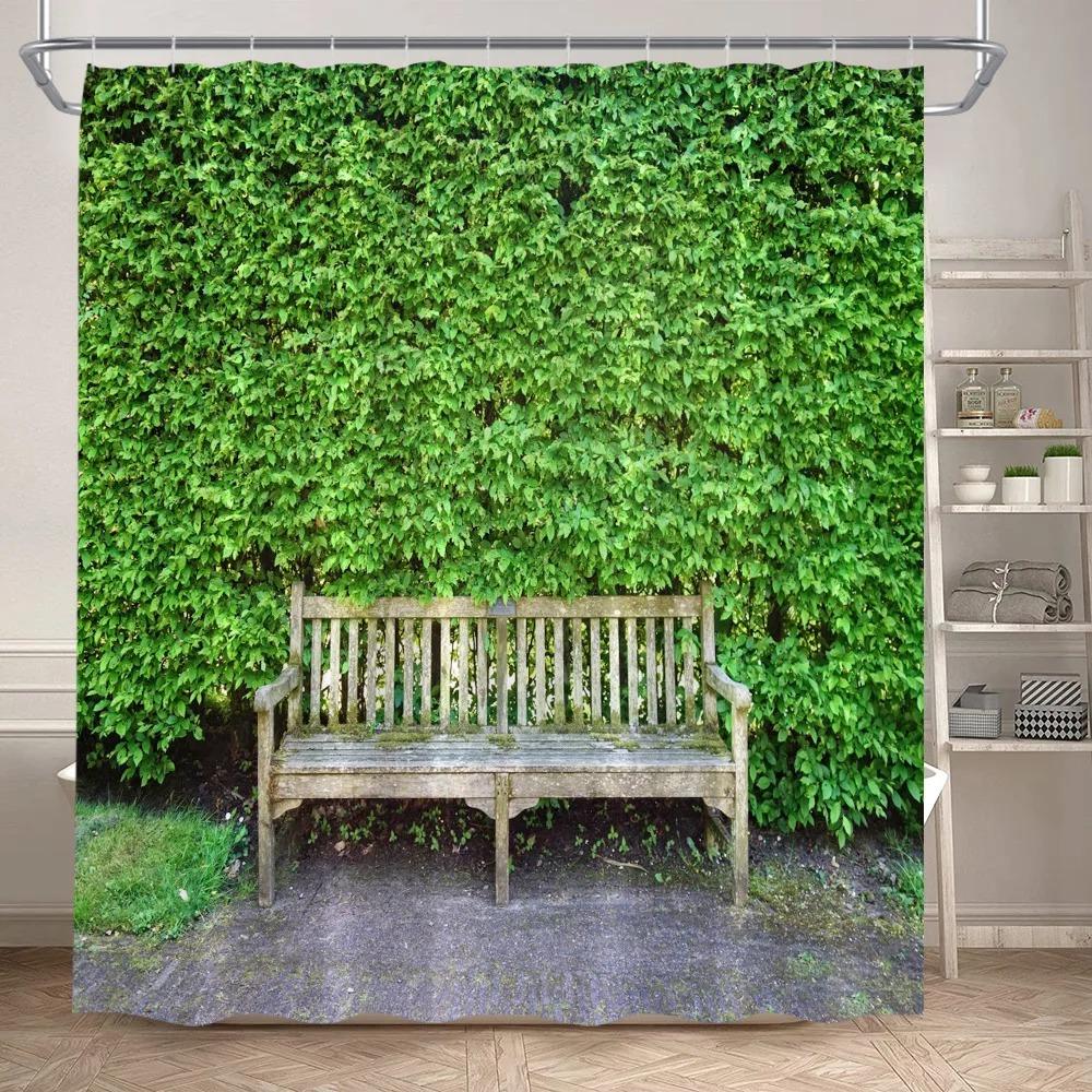Green Ivy And Old Stone Of Wall Shower Curtain Nature Bathroom Extra Long Waterproof Washable Polyester Fabric For Bathtub Decor
