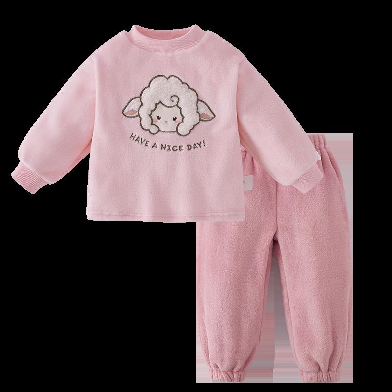 Double-Sided Fleece Autumn/Winter Pajama Set for Girls & Boys - Warm Home Wear for Older Kids
