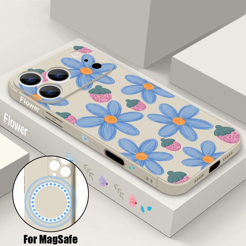 For iPhone 17 Pro Max Case Cartoon Daisies Flowers Pattern Magnetic For Magsafe Soft Cover For iPhone 16 15 14 13 Pro Max 17E 16E