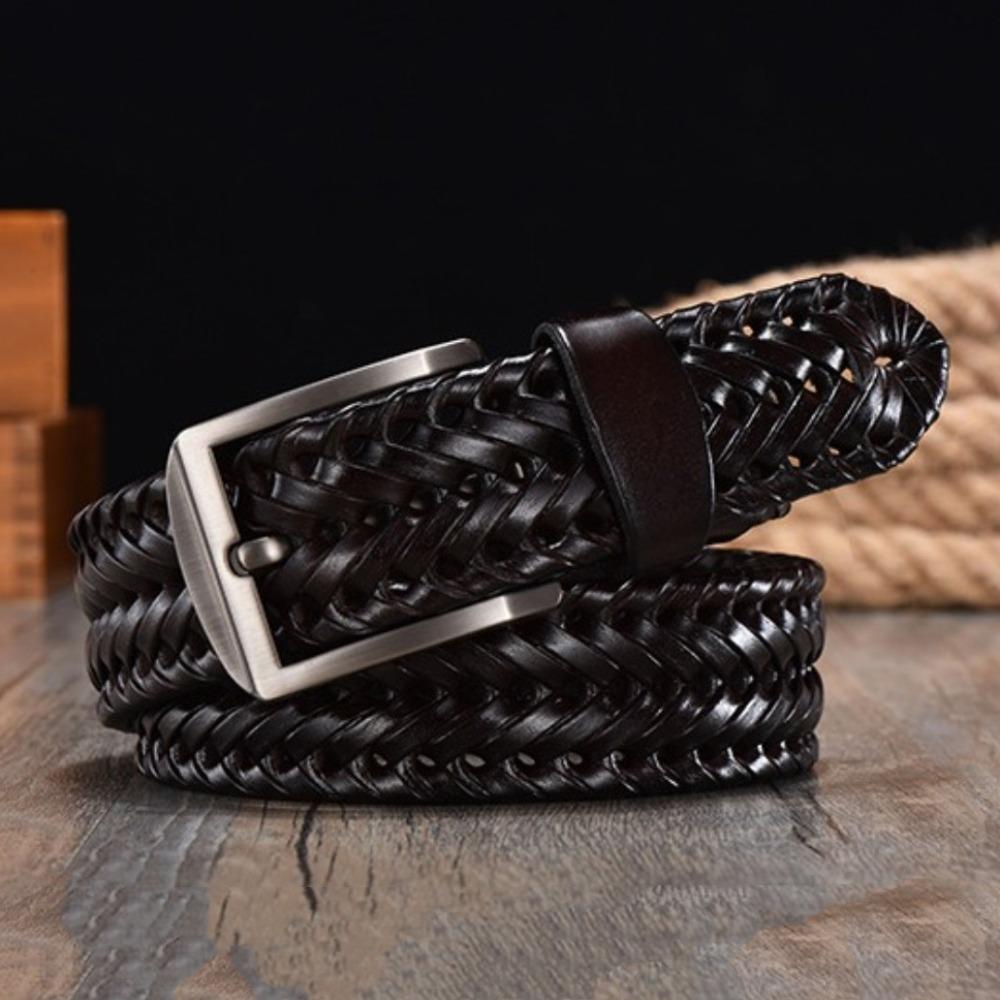 Adjustable Woven Leather Belts 3.5cm Width Braided Waist Belt Classic Weave Belt Men  Male