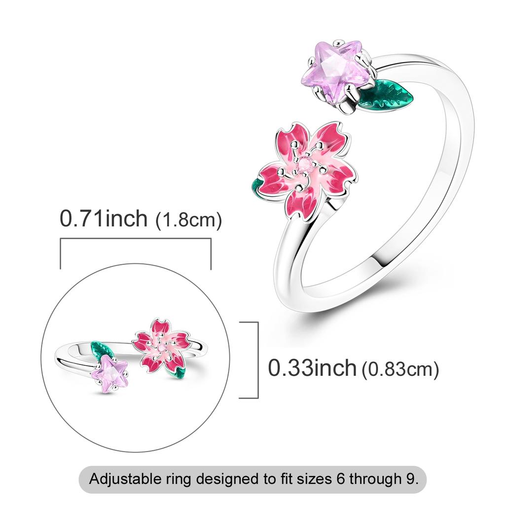 Copper Rotating Cherry Blossom Open Adjustable Ring For Women Girls Cute Fidget Versatile Jewelry Gift