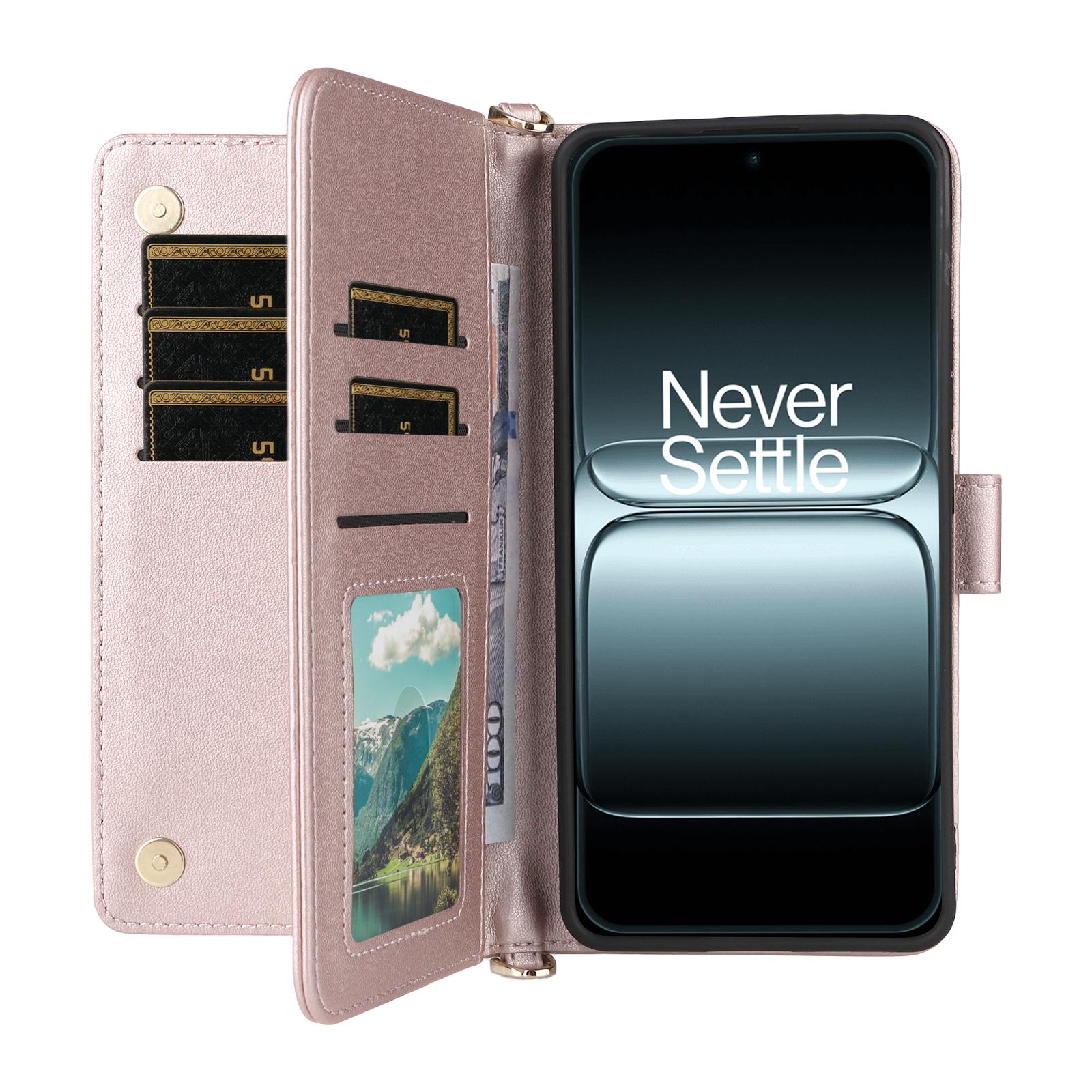 

For OnePlus 13T 5G Case with Shoulder/Wrist Strap Leather Phone Cover Stand Wallet Rose
