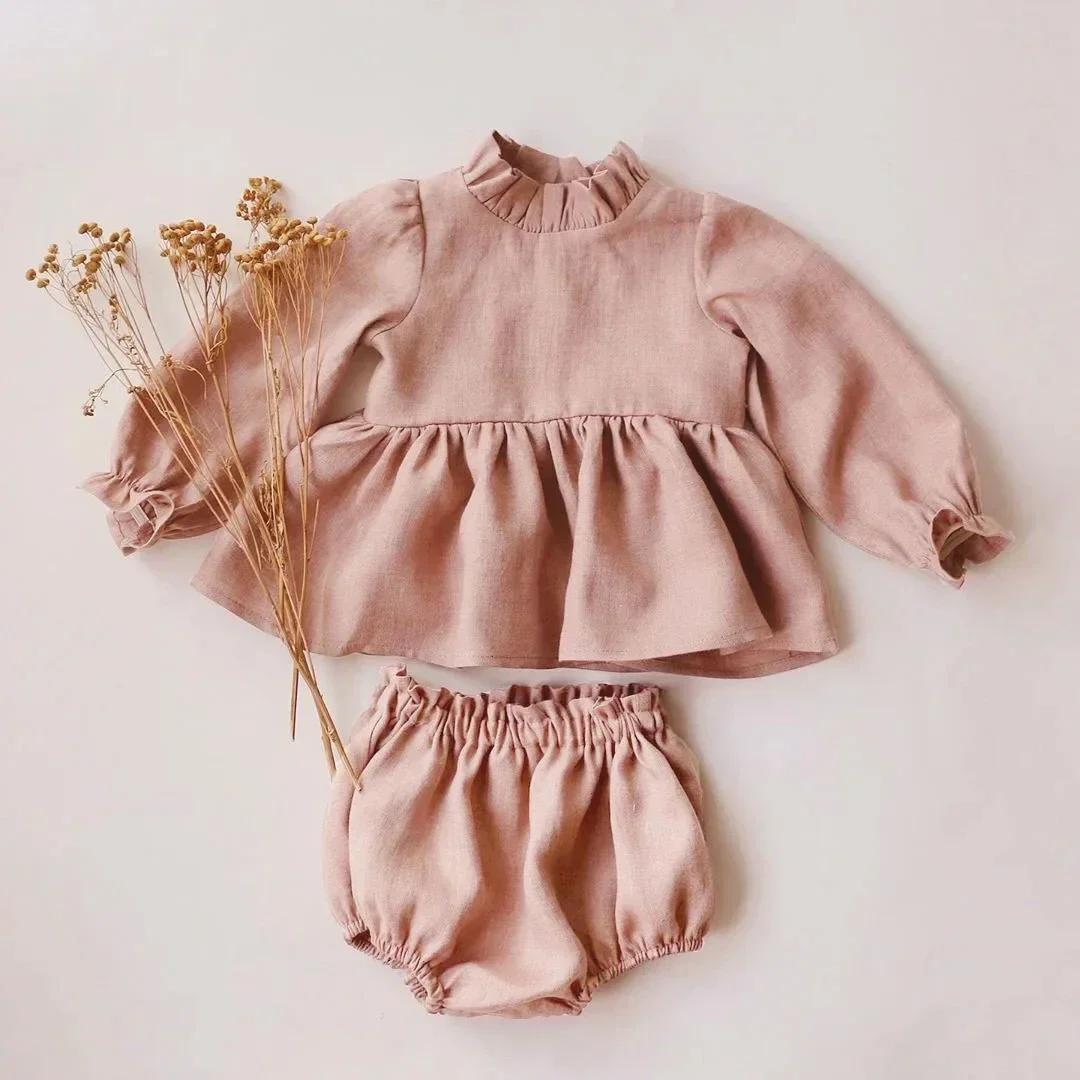 

Spring Summer Baby Girl Clothes Cotton Infant Girl Blouse + Bottom Shorts Newborn Girl Clothing Suit 18-24M 90