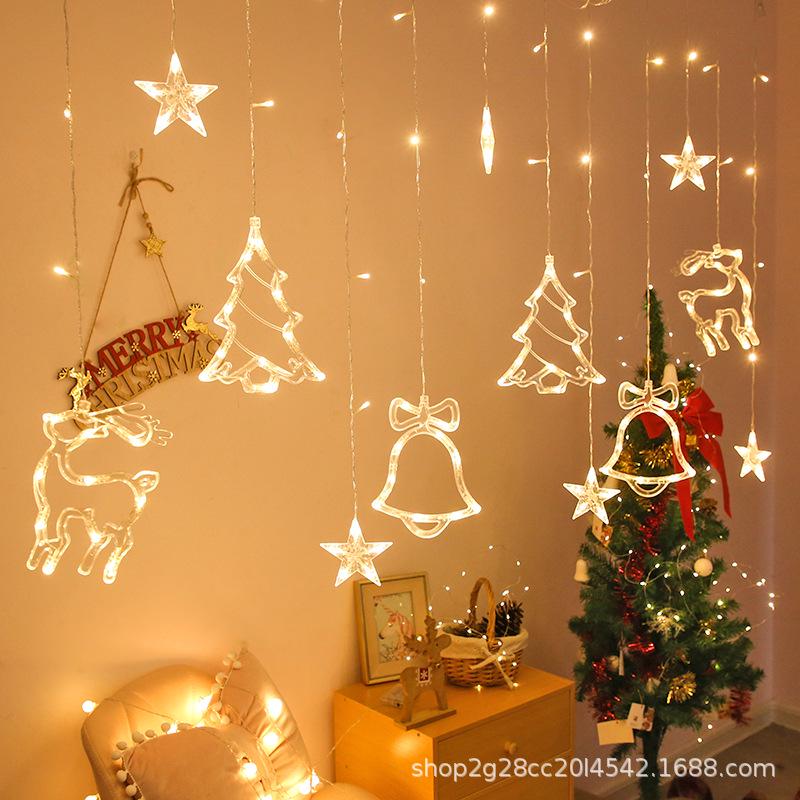 LED Moon & Star Curtain Lights, Waterproof Outdoor String Lights for Holiday and Room Décor