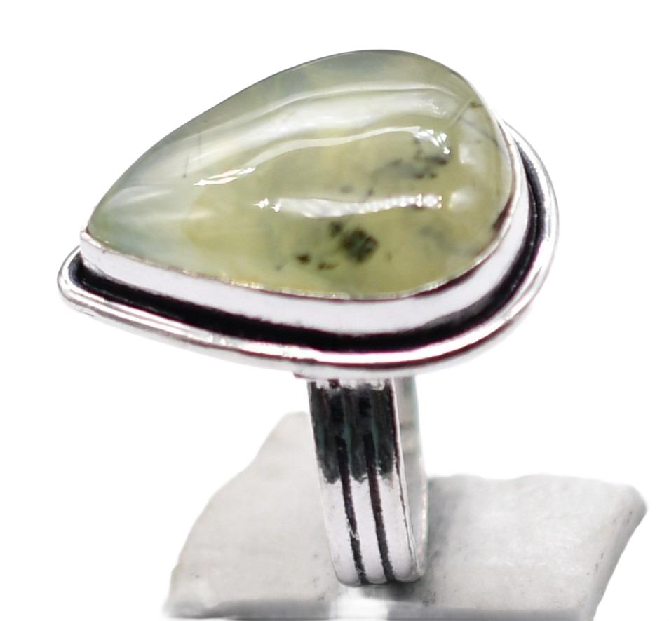 Prehnite Natural Gemstone Antique Silver Plated Ring US Size-6.25 R 5310