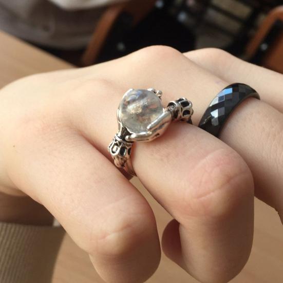 Yousheng Fascia da Dito Stile Occidentale Personalità Geometrica Galvanica Gemme Artificiali Intarsiate Decorare Accessorio Anello Portafortuna da Tenere in Mano Vintage