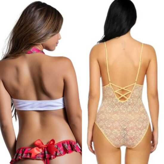 LADYSTA Mini Skirt School Girl Women’s White-Red Roleplay Costume & Women Teddy Dress Baby doll Beige color Freesize ( S M L)