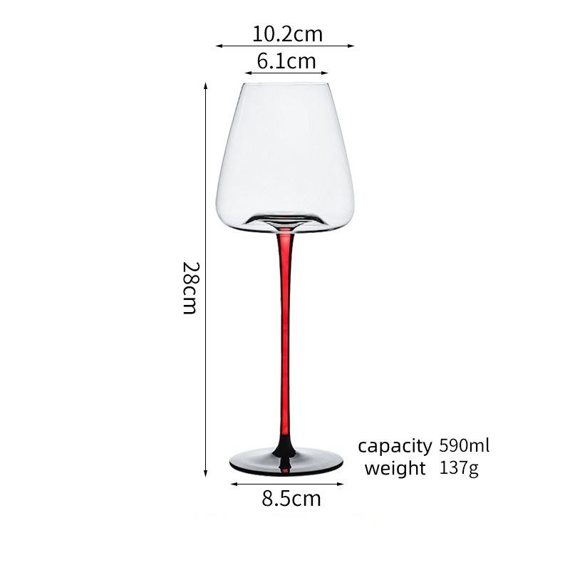 Red Stem Wine Glass Set, Hand-Blown Crystal Burgundy Glasses for Red Wine & Champagne