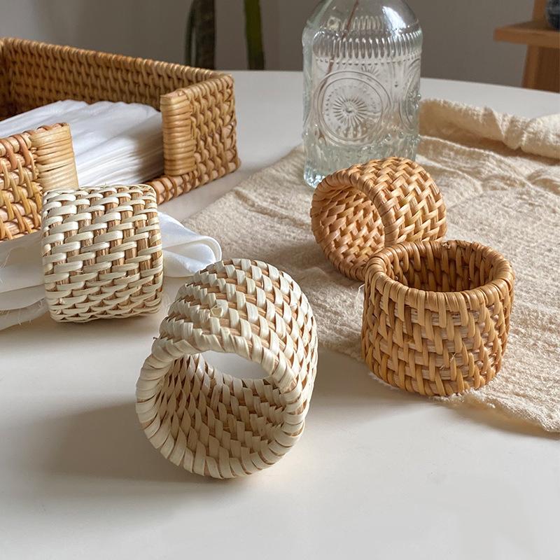 Nordic Style, Pure Handmade, Wicker Woven and Autumn Wicker Woven Restaurant Dining Ring, Handmade Tissue Ring, Mouth Cloth Ring, Square Towel Ring