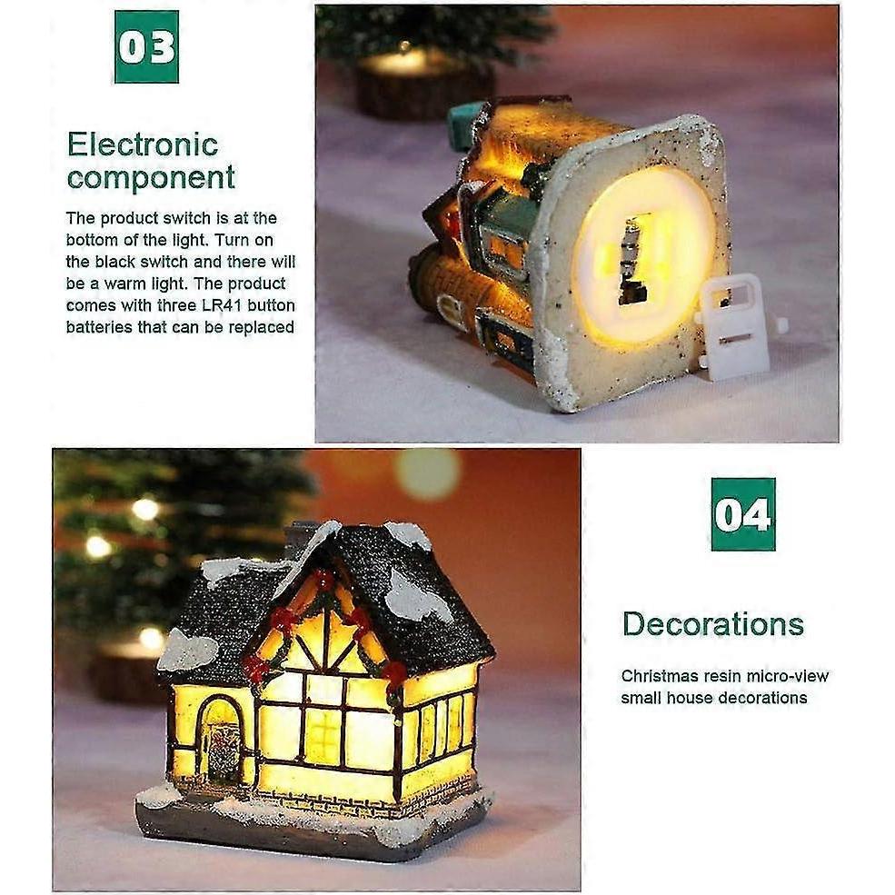 Christmas Village House Decorations Led Lights Christmas Town Scene Desktop Ornaments Christmas Figurines Accessories Buildings Battery Operated Lands