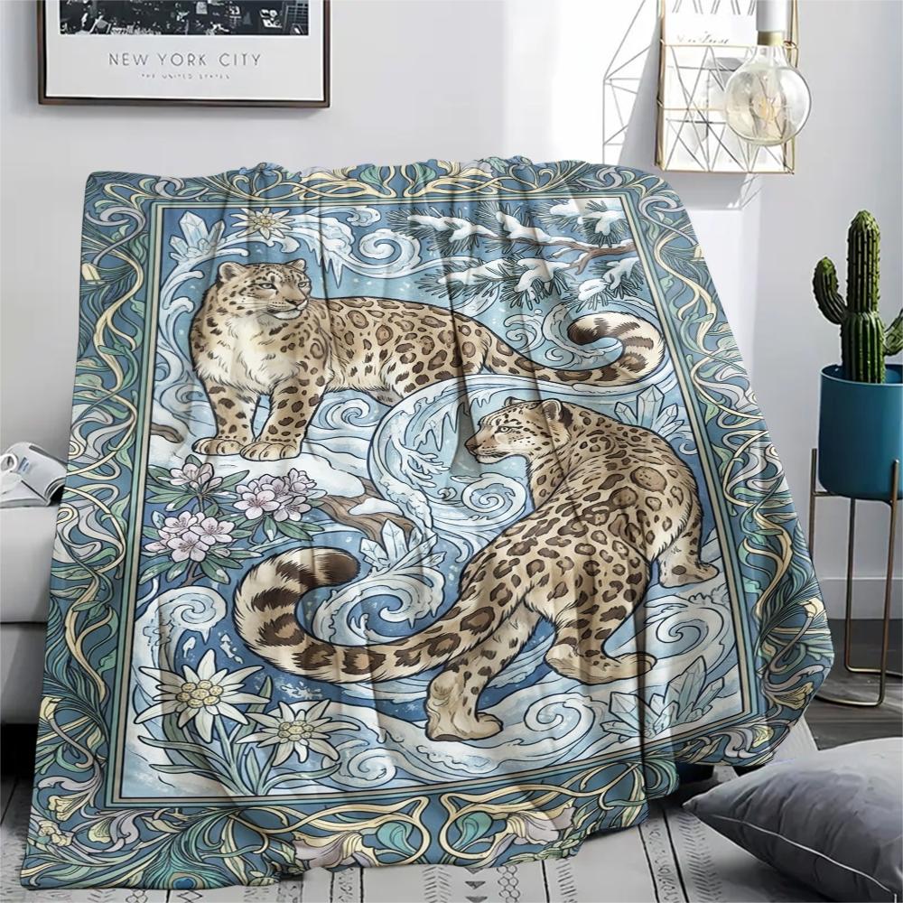Snow Leopard Animal Print Flannel Blanket, High quality Comfortable for All Seasons, Home Decor, Warmth and Comfort, Perfect for Christmas Gifts110