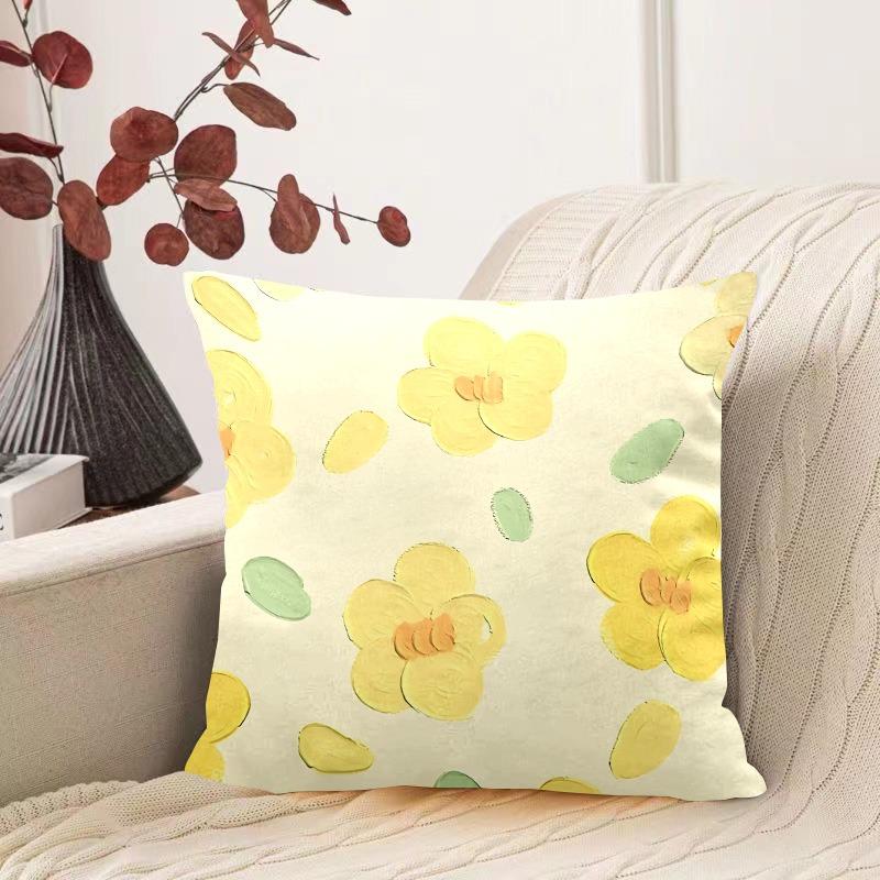 Oil Painting Water Lily Pattern Decorative Pillowcase Living Room Bedroom Square Cushion Pillowcase