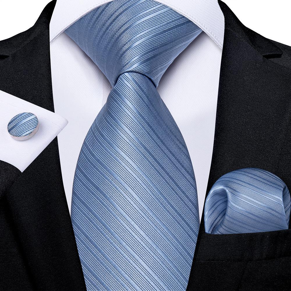 

Светло-голубые шелковые галстуки в полоску с узором пейсли для мужчин, носовой платок, запонки, свадебные аксессуары, набор галстуков для шеи, подарок для мужчин DiBanGu 7608