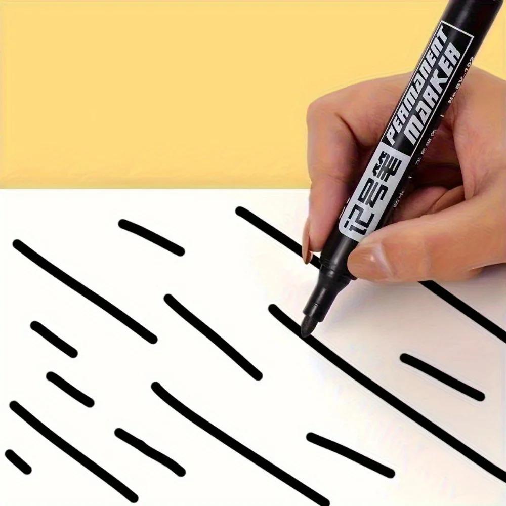 5pcs Waterproof Permanent Markers, Large Capacity Black Ink, Oil-Based, Ideal for Office & Marketing Use