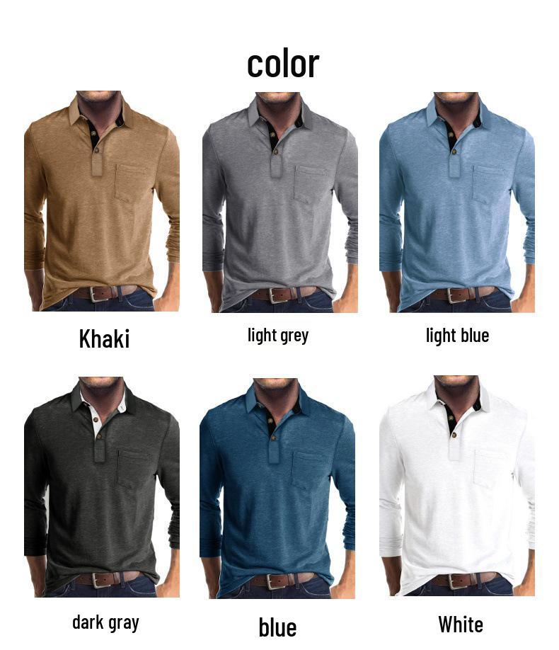 Men's European & American Long Sleeve Polo Shirt - Turn-Down Collar, Autumn/Winter Base Layer