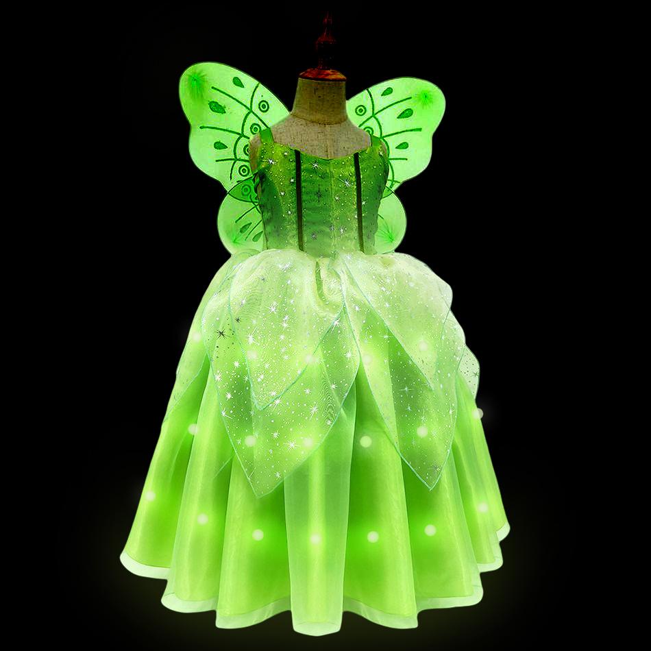 Vestito LED Luminoso per Bambina Ragazza Bambini Viola Verde Costume Cosplay Carnevale Festa di Compleanno Vestiti Costume di Halloween Abito da Ballo