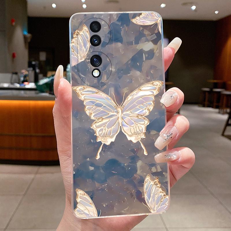 Coque pour Honor 70 FNE-NX9 Transparente Luxe Papillon Mode Fleurs Souple TPU Silicone Housse de Téléphone pour Honor70 5G Coque Transparente