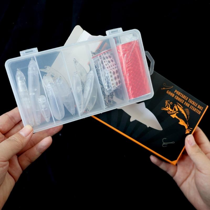 Fishing Lures Making Set DIY Crankbaits Minnow Set Blank Hard Baits Set with Hook Split Rings Lure Eye Sticker