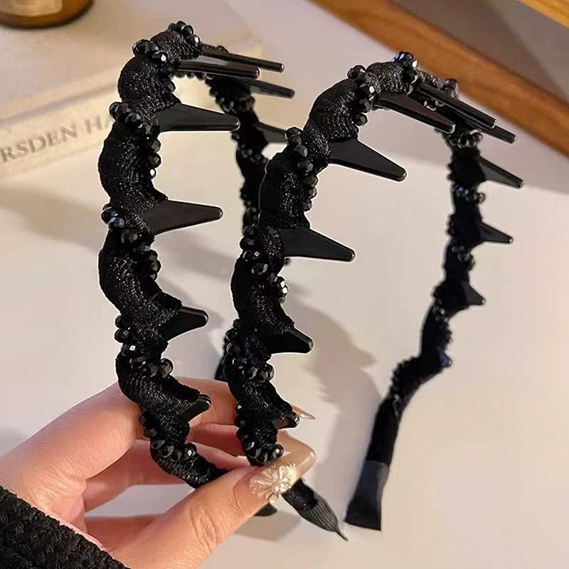 Bandă de păr vintage din catifea perlă, cu vârf, pentru femei, fete, dulce, anti-alunecare, cu dinți, accesorii pentru păr