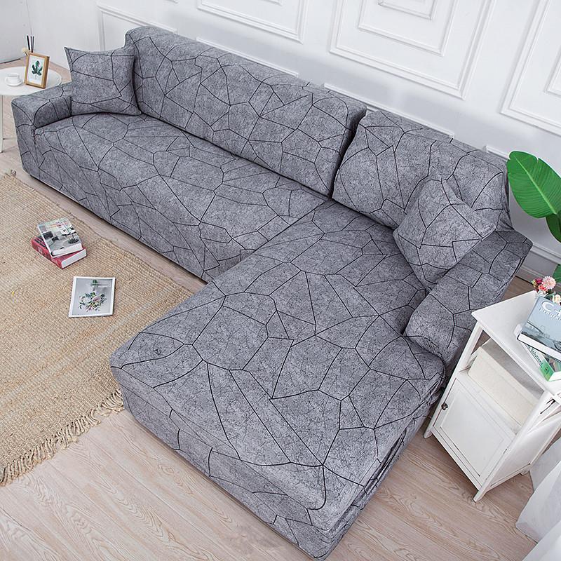 L Shaped Chaise Longue Slipcovers Chair Protector 1/2/3/4 Seat Geometric Sofa Covers for Living Room Elastic Corner Couch Cover